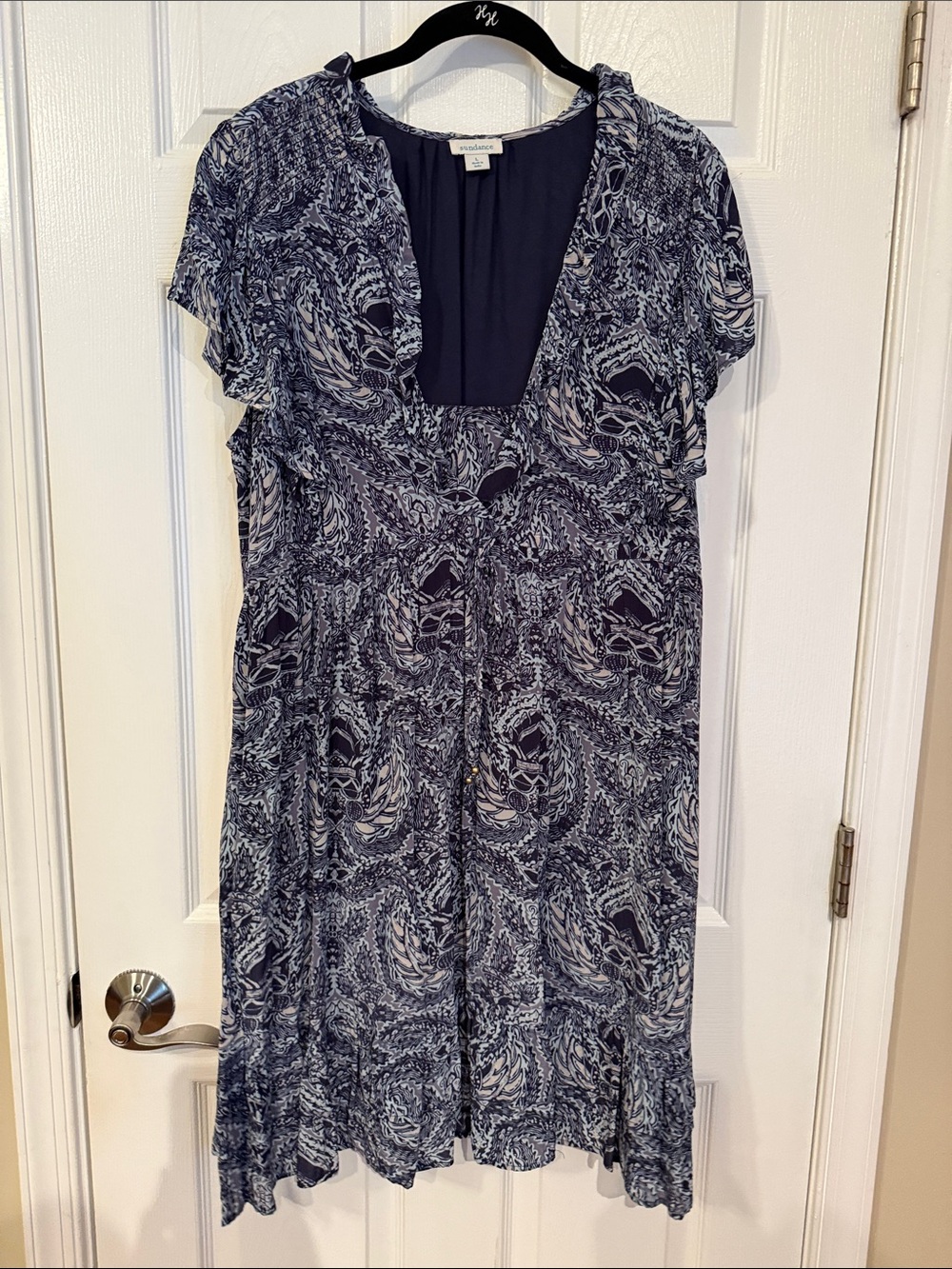 Sundance Navy and White Printed Midi Dress